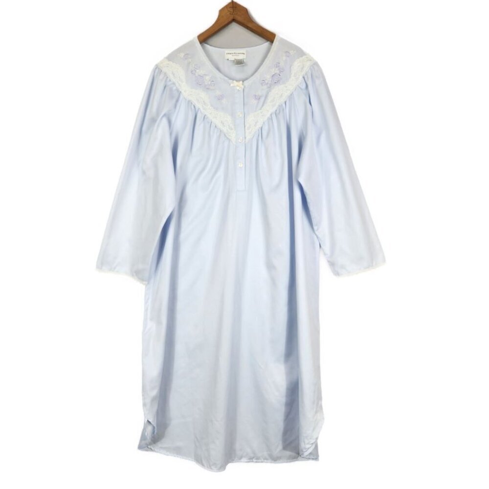 Miss Elaine Woman Long Satin Nightgown 2X Lavender Purple Long Sleeve Cottage